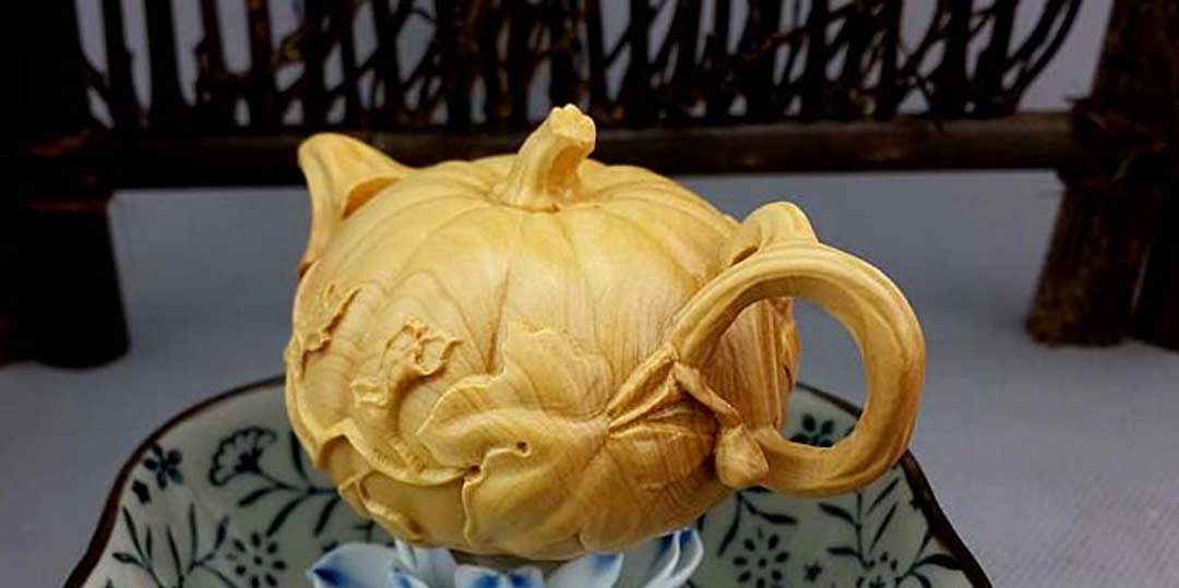 木雕摆件茶壶
